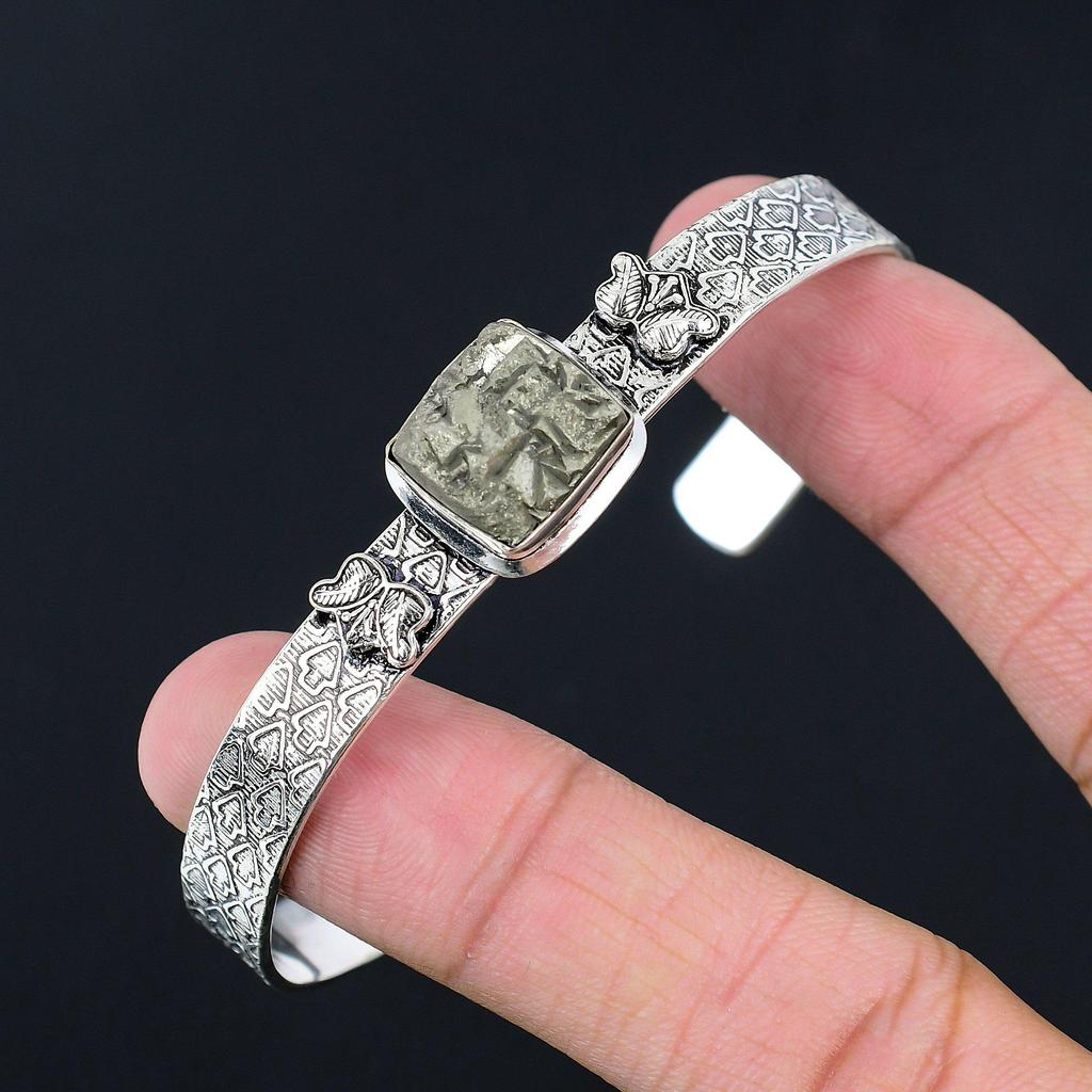Geburtstagsgeschenk für sie Natürlicher Pyrit Druzy Edelstein Armreif Verstellbar 925 Silber