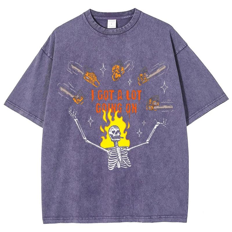 Unisex Washed T-shirt Loose Short Sleeved Shirt Pure Cotton Retro Style Fashionable