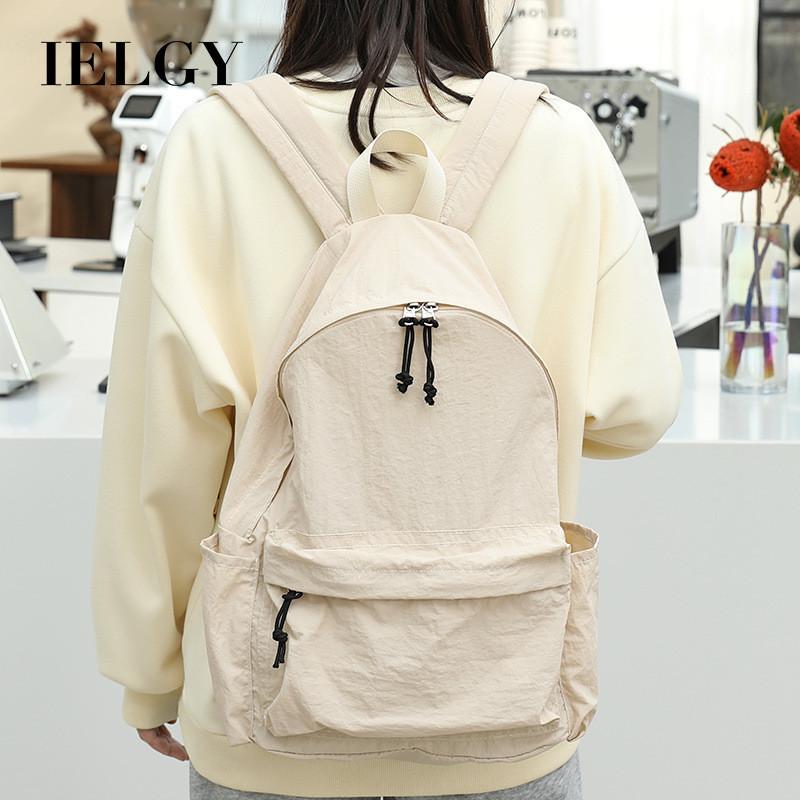 IELGY Japanese casual literary canvas schoolbag, simple washing water and old backpack, khaki fashion nylon backpack.