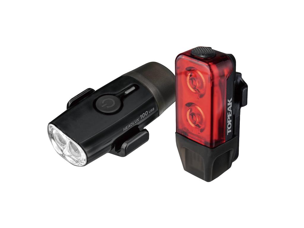 Topeak USB Rechargeable Light HeadLux 100 Front and TailLux 25 Set, Rear, Black.