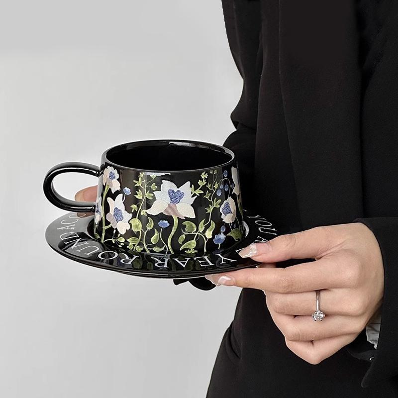 1 set of elegant and exquisite coffee cups and plates practical ceramic cups 300ml