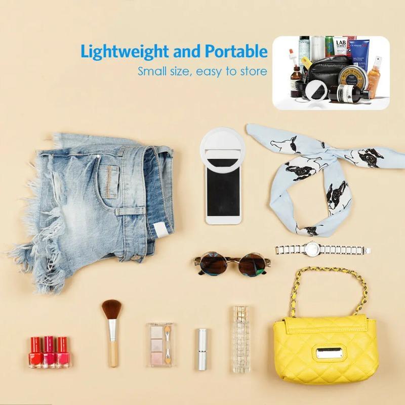 Mini LED Selfie Ring Light USB Rechargeable Portable Clip-On Lamp for Mobile Phone Live Stream Makeup Photography
