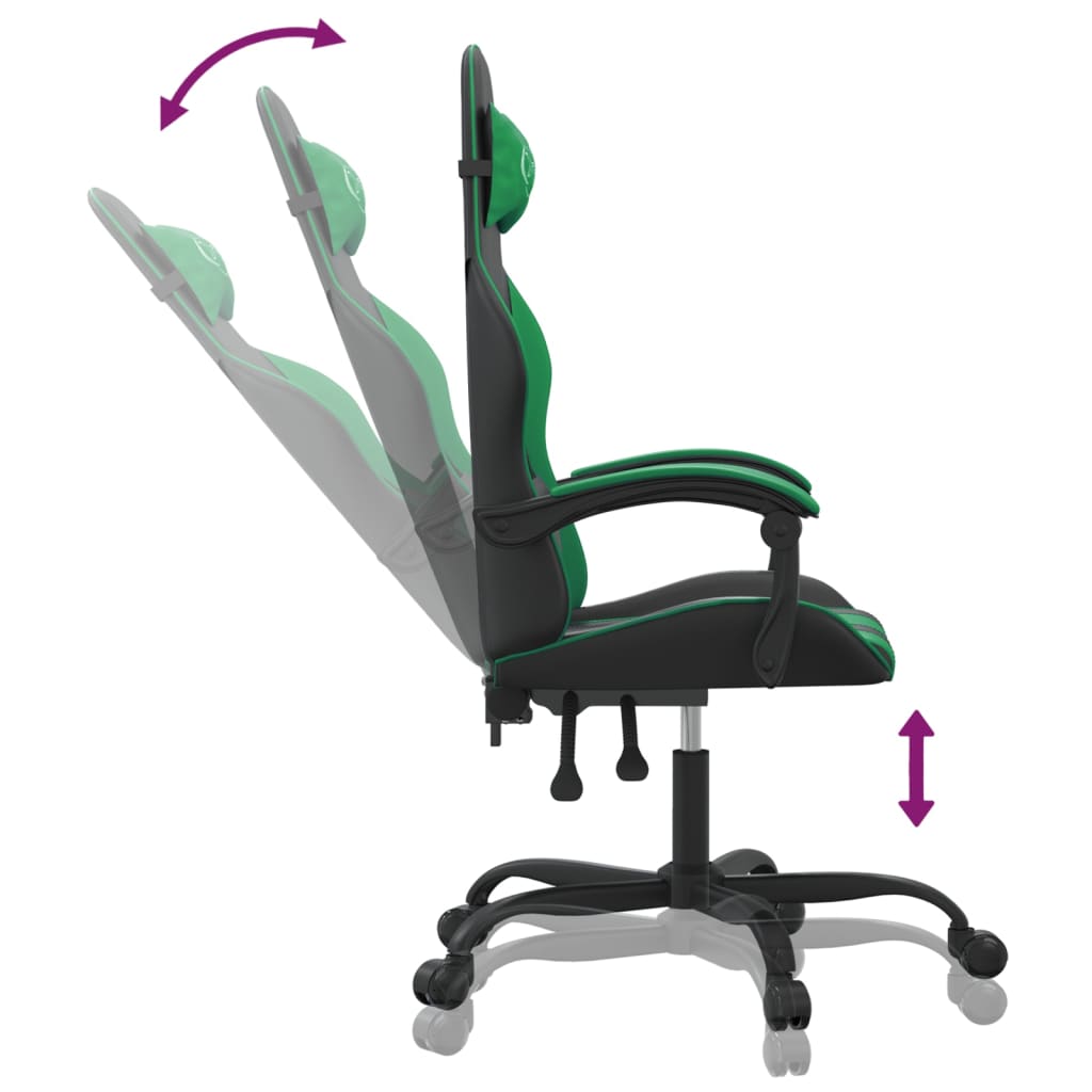 Gaming Chair In Black and Green Artificial Leather