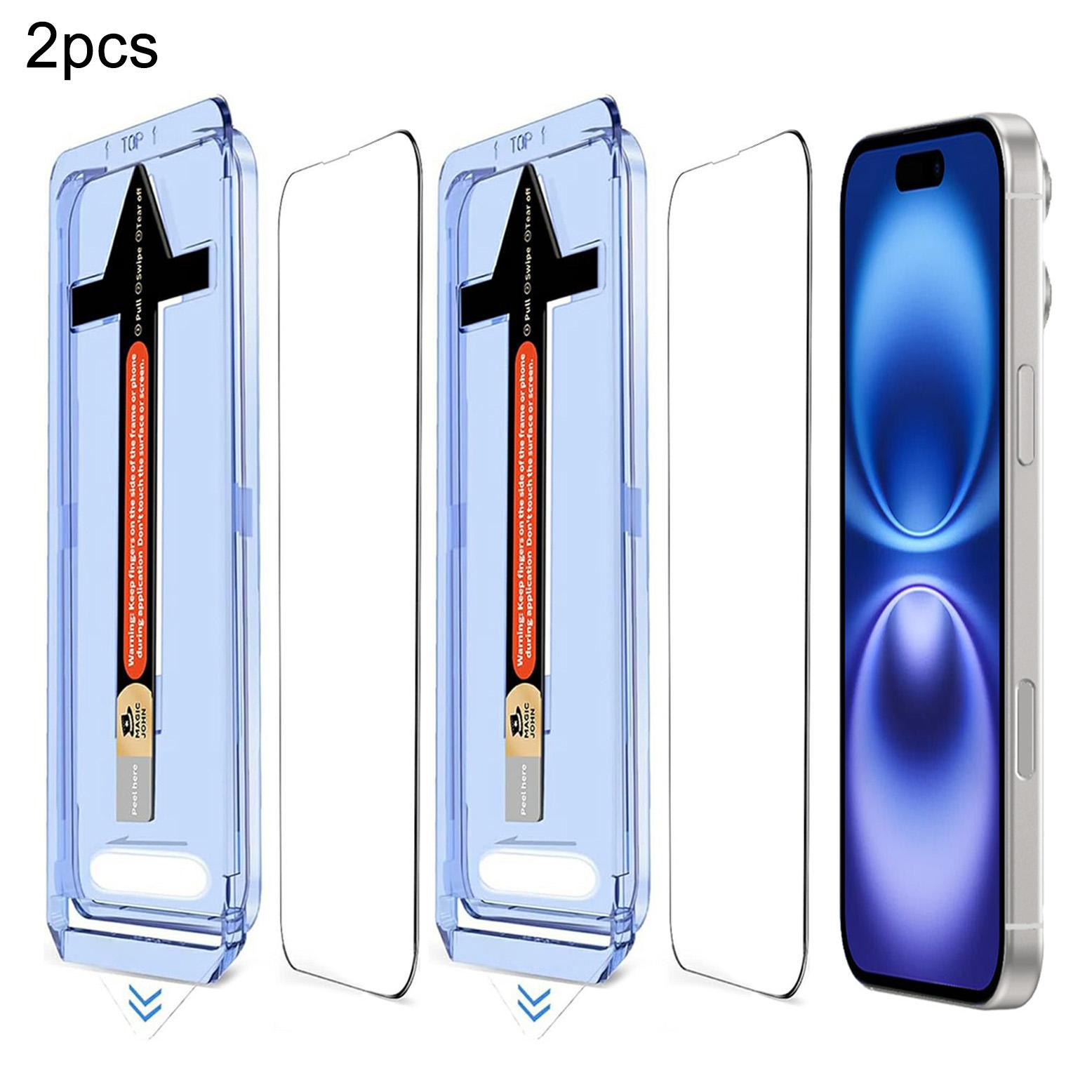 

2 Sets For iPhone 16 Plus/15 Plus Tempered Glass HD Clear Screen Protector with Automatic Dust Removal Tool Type A