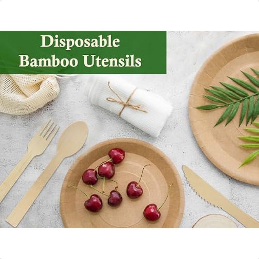 

Одноразовый набор бамбуковых столовых приборов 150 штук: 50 вилок 50 ложек 50 ножей Длина 6 дюймов Экологичные Биоразлагаемые Компостируемые United States