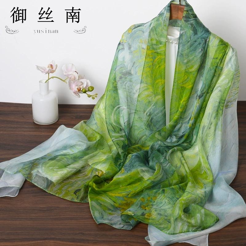 Spring Summer Women Large-size Printed Beach Shawls Muslim Hijabs Travel Thin Sunscreen Scarf/Scarves 100% Silk Beach Scarf