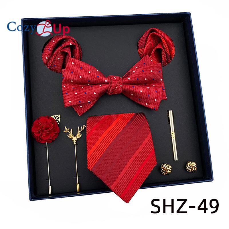 7 PCS Classic Men's  Tie Set Paisley Stripe Necktie for Men Pocket Square Bowtie  Brooch Cuff Father's Day Gift Box