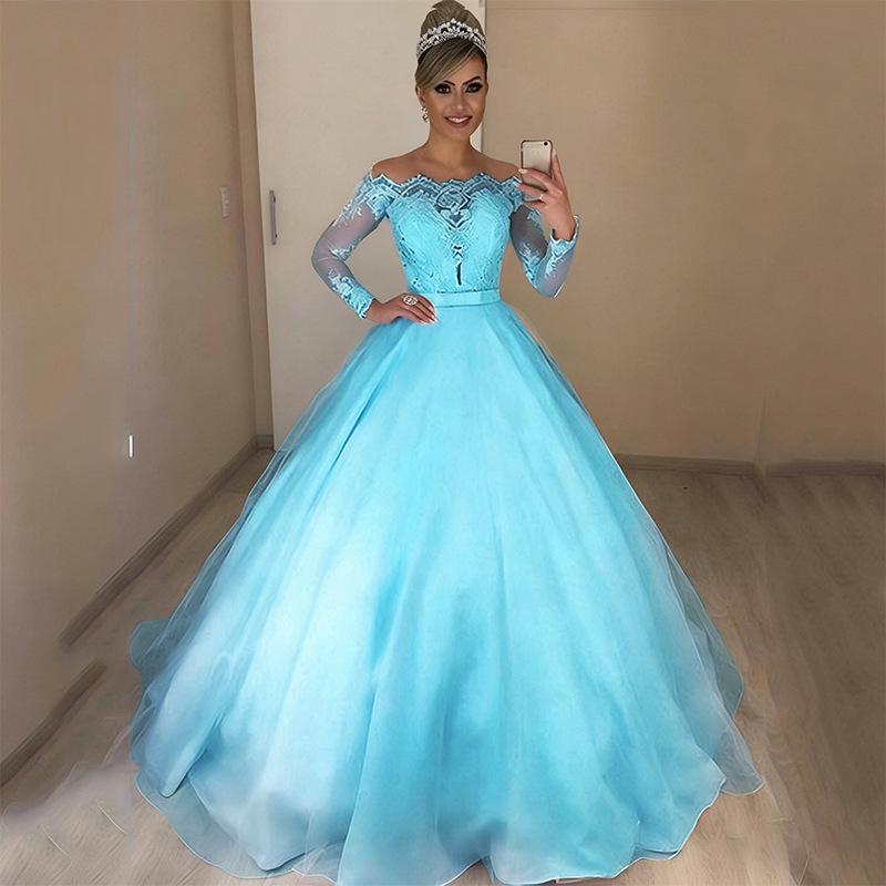Elegant One-Shoulder V-Neck Slim European & American Wedding Dress with Fluffy Lace Train