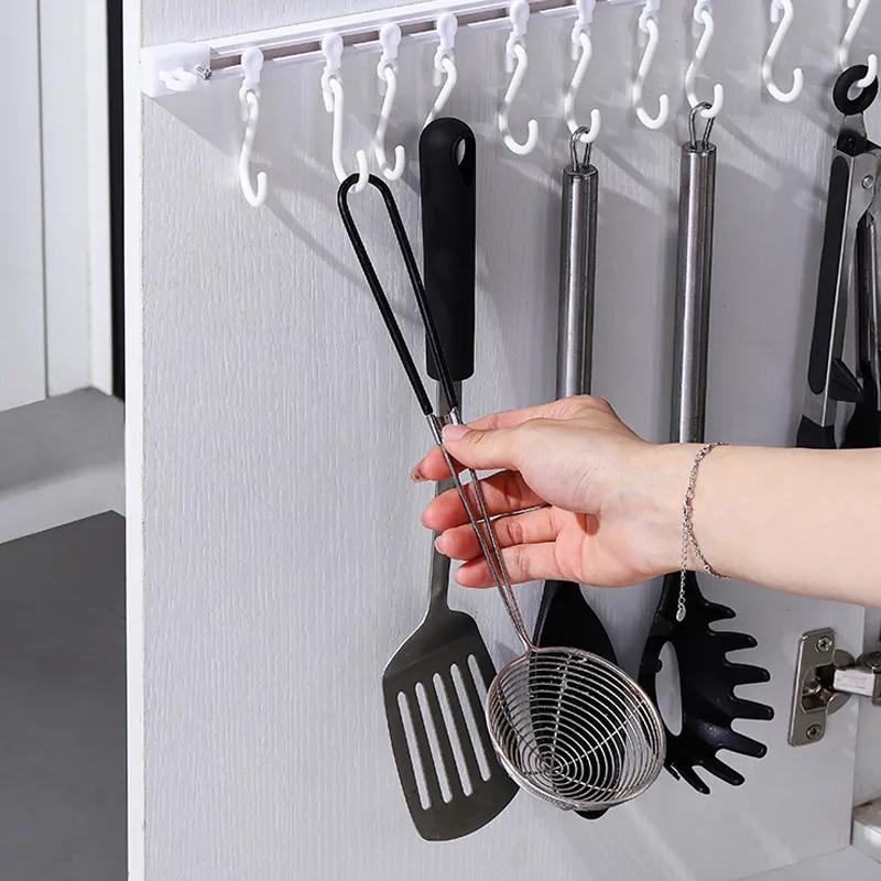 Hanging Hooks Behind The Cabinet Door A Row Of Sliding Tracks No Drilling, Adhesive Rods Spoons Shovels Kitchenware Storage Racks YLE578