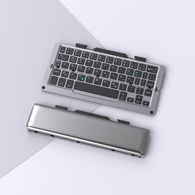 Portable Bluetooth Aluminum Alloy Folding Keyboard with Universal Phone/Tablet Stand, Silent Typing & USB-C Charging