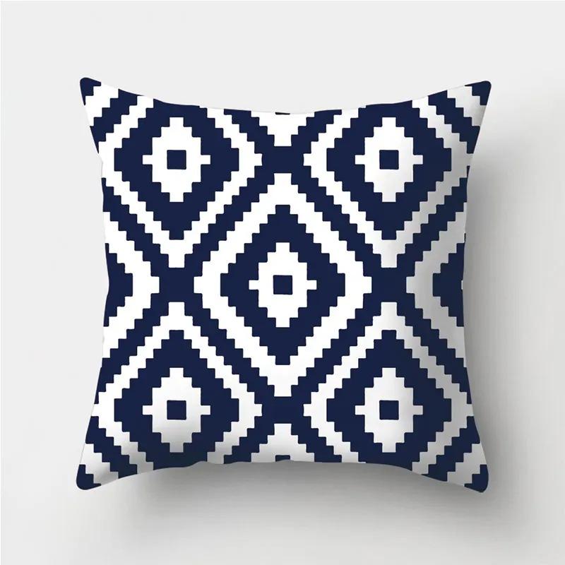 Dark Blue Geometric Pattern Decorative Pillowcase Bedding Home Decoration Cushion Pillowcase