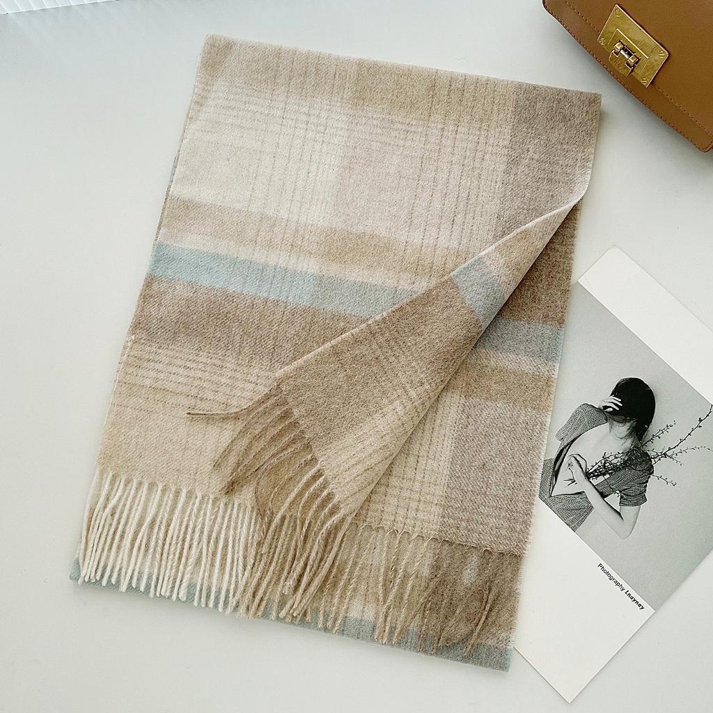 100% Pure Wool Scarf Female Winter Warm Cashmere Shawl Checkerboard Couple Accessory Outdoor Wrap Windproof Scarf