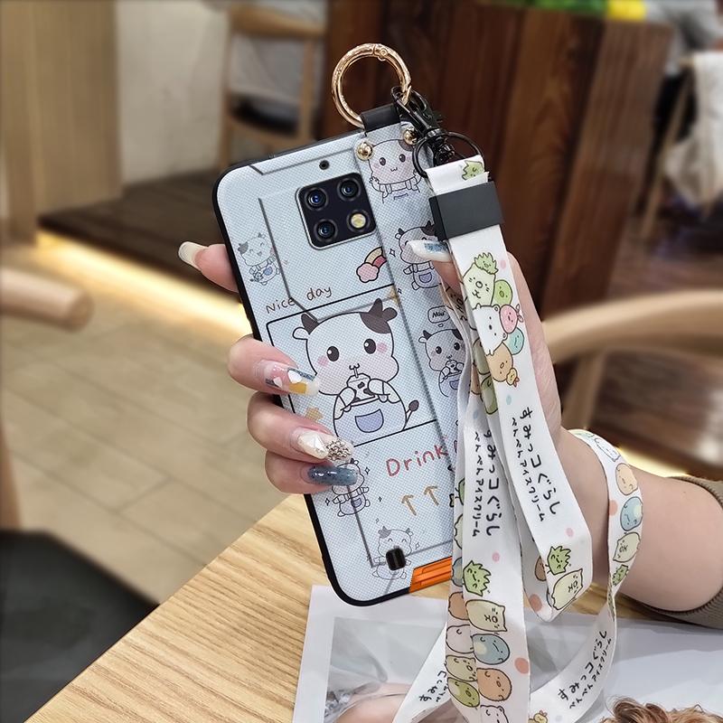 Shockproof Soft case Phone Case For Oukitel WP6 Kickstand Wristband Dirt-resistant Lanyard Silicone Ring Cute Cartoon