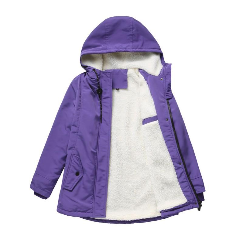 Womens Thick Winter Parka Coat With Fleece Lining Loose Fit Hooded Cotton Padded Jacket Long Sleeve