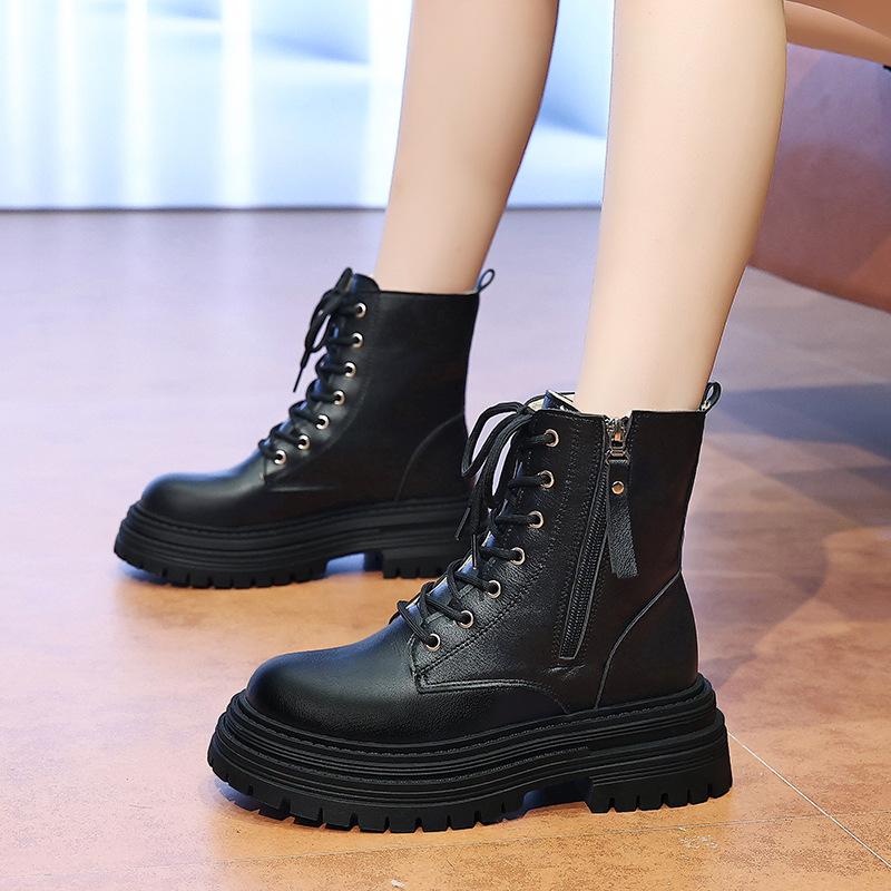 

Women s Leather Waterproof Thick Sole Winter Warm Fur One Snow Boots Padded Lined Ankle Boots Non-slip Hiking Casual Sports Cotton Boots Martin Boots 35 чёрный