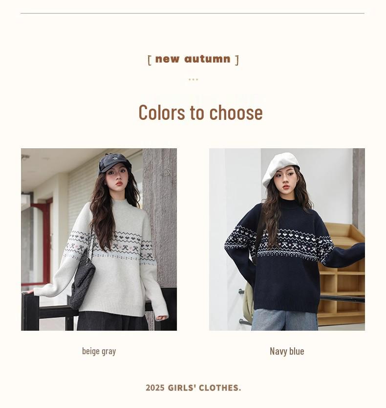 Girls' Autumn Winter Thick Warm Stylish Sweater - Trendy Knitwear, Versatile New Year Outfit for Medium & Large Children, Loose & Slimming Fit
