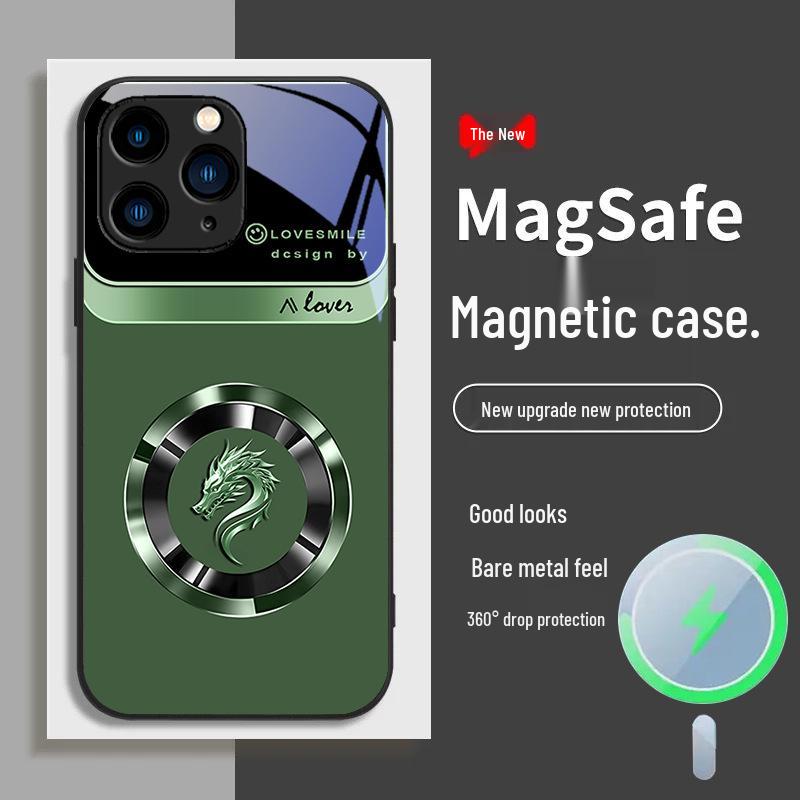 

Чехол для телефона Apple 11 Ring Dragon Head Plus с магнитным креплением Promax All-inclusive 12, защитное стекло от падений 13, роскошный чехол. iPhone 16 Pro Max зелёный