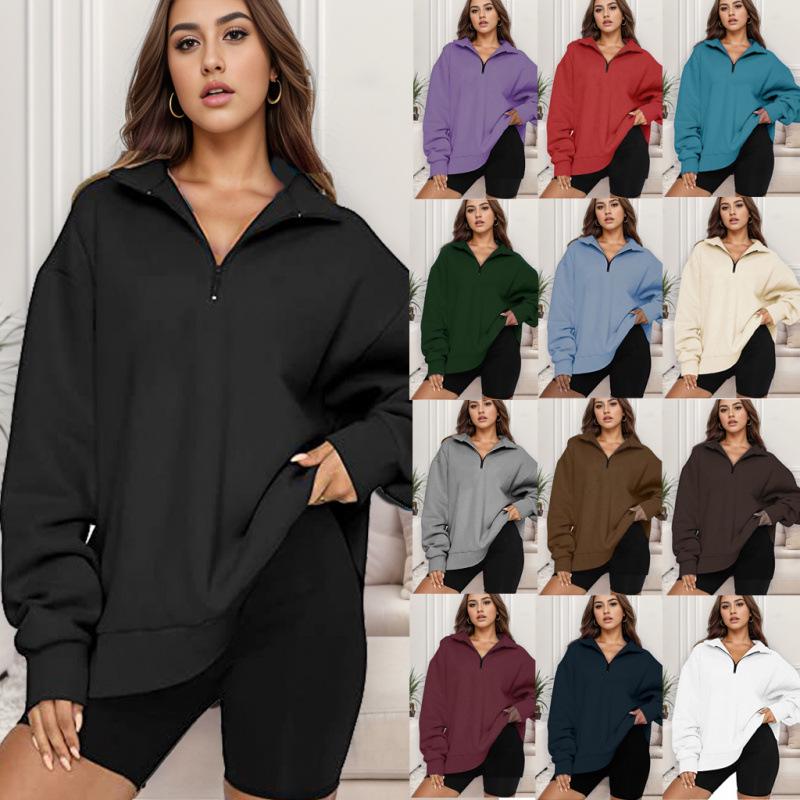 2024 Autumn Winter Women's Casual Half-Zip Pullover Long Sleeve Hoodie