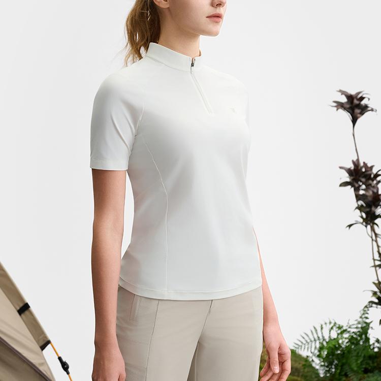 Fila Explorer Training Stand Collar Comfortable Short Sleeve T-Shirt Women Tops Snow-White A11W527114F-WT