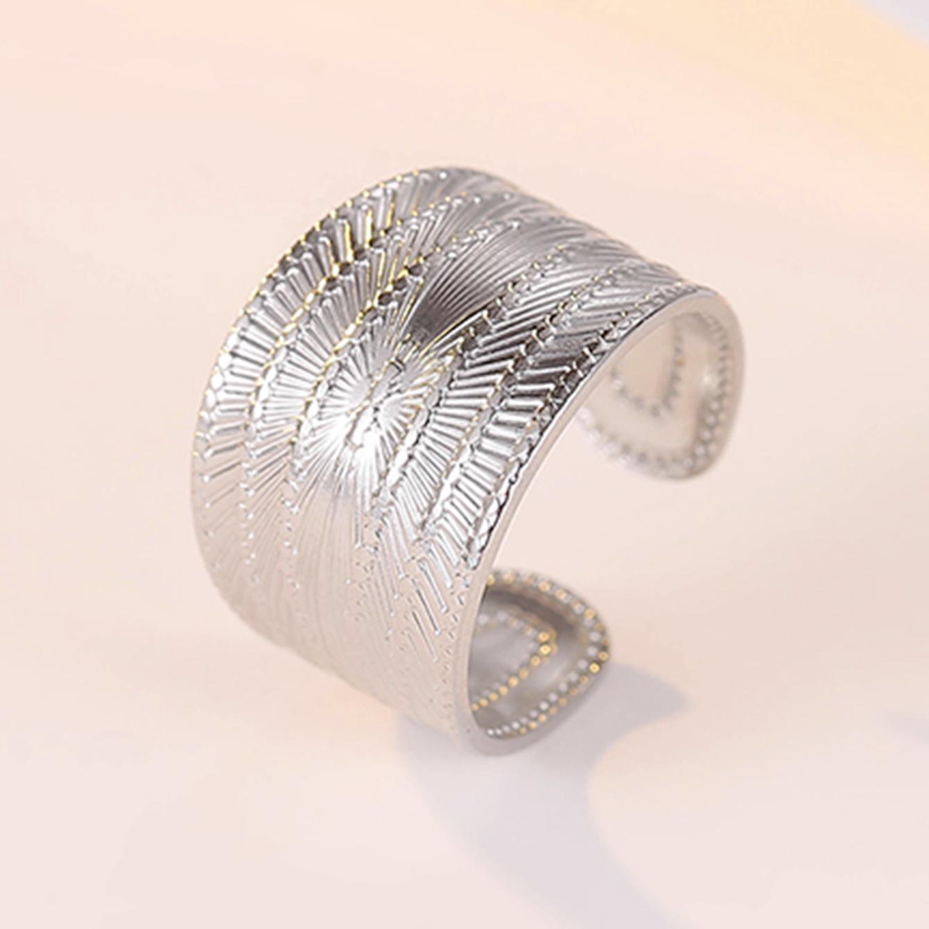 Unisex European Retro Stainless Steel Ring with Open Fashion Texture in Vacuum-Plated Gold”
