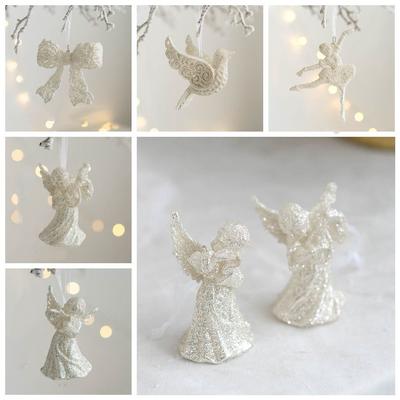 Glitter Christmas Tree Ornament Plastic Art Crafts Christmas Angel Girl Pendant Wear-resistant Note Mini Glitter Pendant