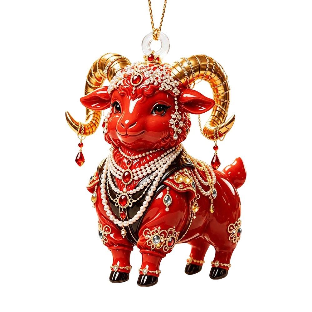 Gifts 2D Flat Goat Hanging Ornament Shining Artificial Rhinestone Goat Pendant Acrylic Simulation Keychain Holiday Party Decor