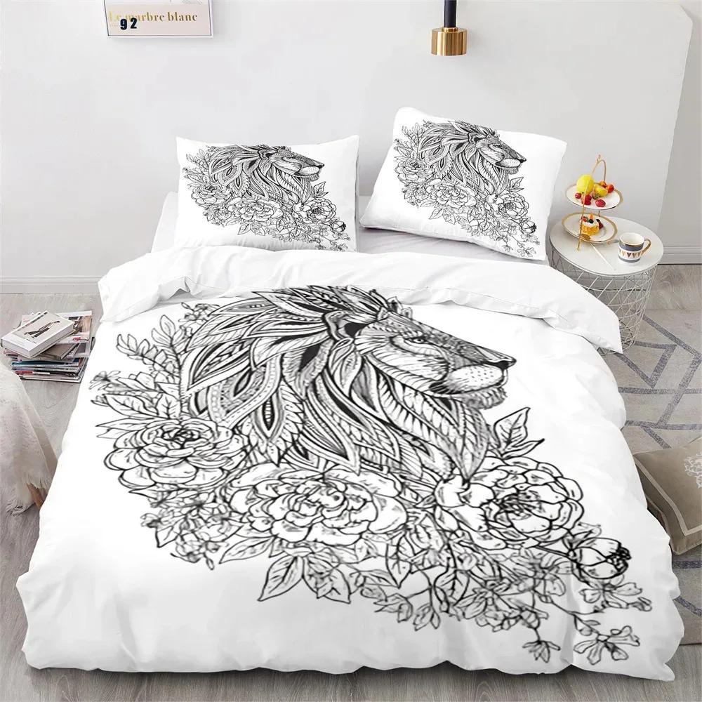 Lion Duvet Cover Set 3D Print Wild Animals with Glasses King Queen Size for Adults Teens Bedding Set Polyester Comforter Cover