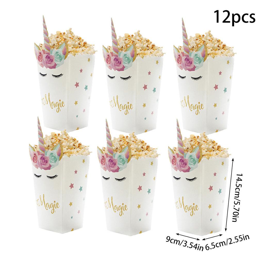 

Праздничный узор «Единорог» Упаковка для попкорна и закусок Бумажная коробка Декоративный реквизит