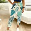 Women Plus Size Leaf Printed Jogger Pants Drawstring Waist Side Pockets Cuffed Ankle Casual Pants