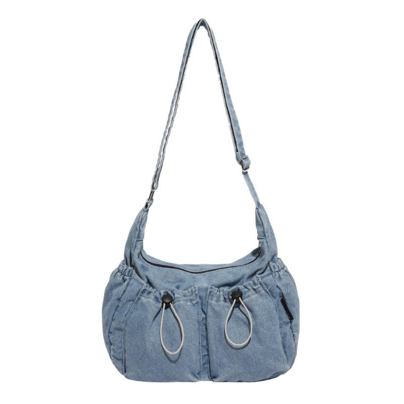 New fashionable and personalized women's large-capacity shoulder bag, washed denim messenger bag, retro women's bag, underarm bag.