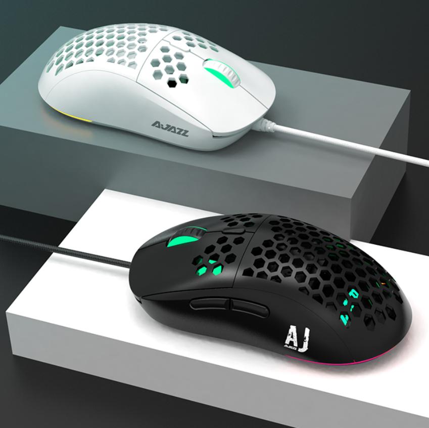 

AJAZZ 69g RGB Lightweight Gaming Mouse with Honeycomb Shell, 16000DPI 6 Programmable Buttons Optical Wired Mice білий