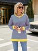 Elegant and Fashionable Autumn and Winter Comfortable Round Neck Striped Splicing Open Loose Long-sleeved Sweater Jacket Pullover Shirt Hoodies