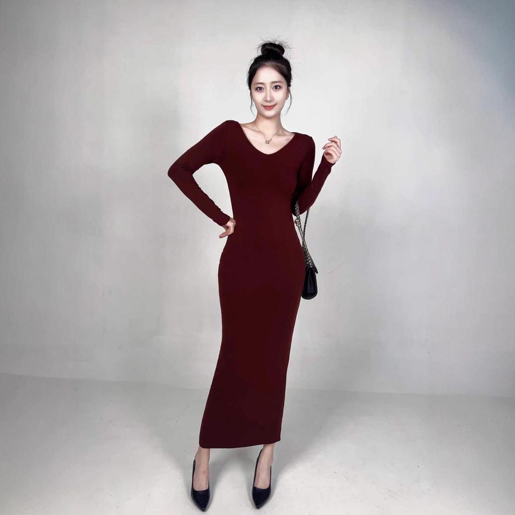 Velvet Warm Solid Color Elegant Slimming Socialite Dress