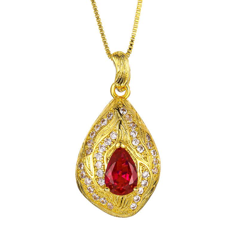 Colar de Joia Joia Retro Cobre Banhado a Ouro Cor de Corindo Vermelho Tesouro Produtos de Alta Qualidade para Mulheres