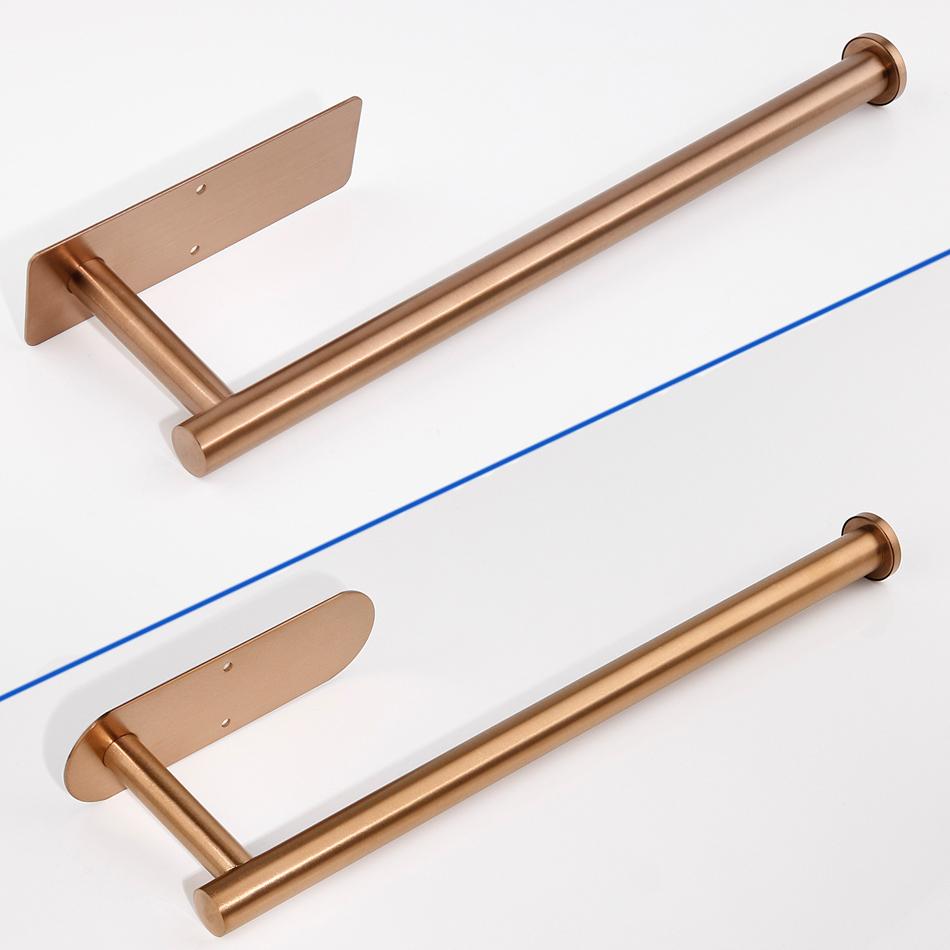 304 Stainless Steel Paper Holder Adhesive Wall Rose Gold Bathroom Kitchen Toilet Paper Towel Holder Tissue Roll Hanger Bar Rail