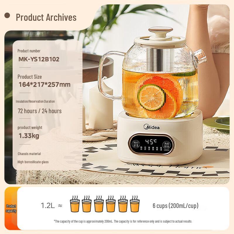 Midea 1.2L Automatic Glass Wellness & Tea Kettle