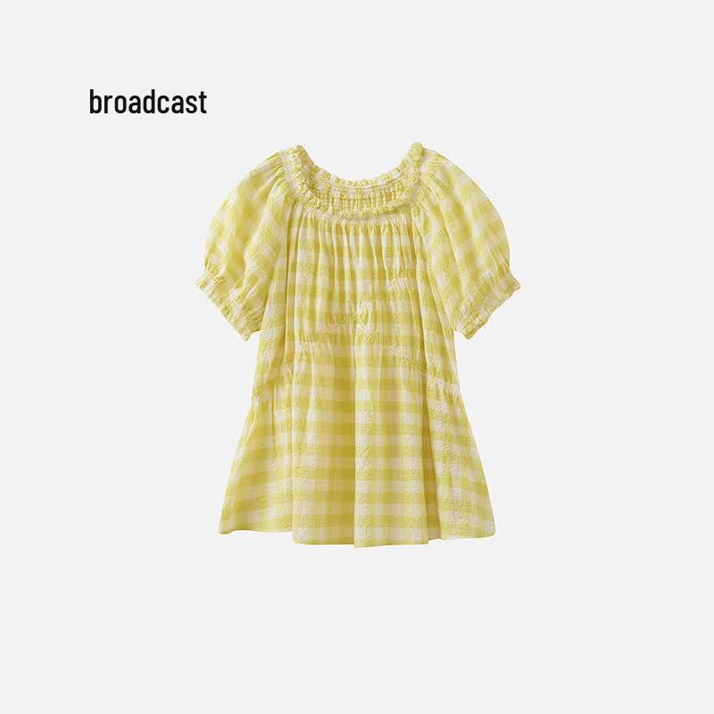 Broadcast Women s Ruffle Puff Sleeve Plaid Blouse S