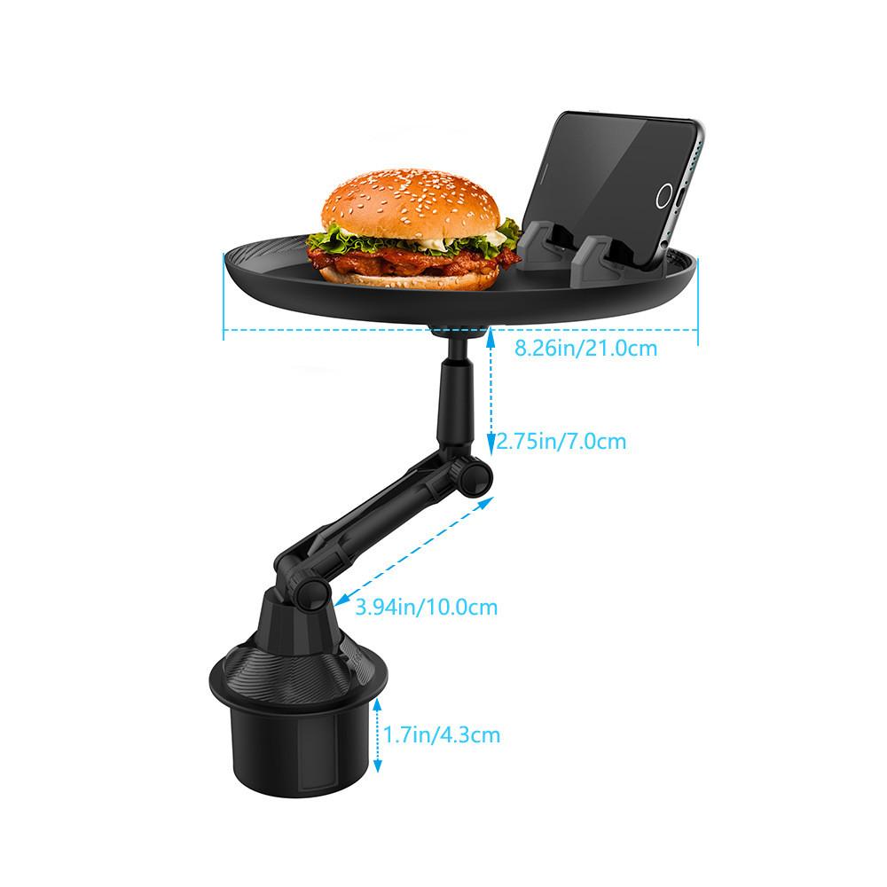 Car Cup Holder-Adjustable Car Tray-Side Table-Perfect Car Food Tray with Phone Slot and Swivel Arm