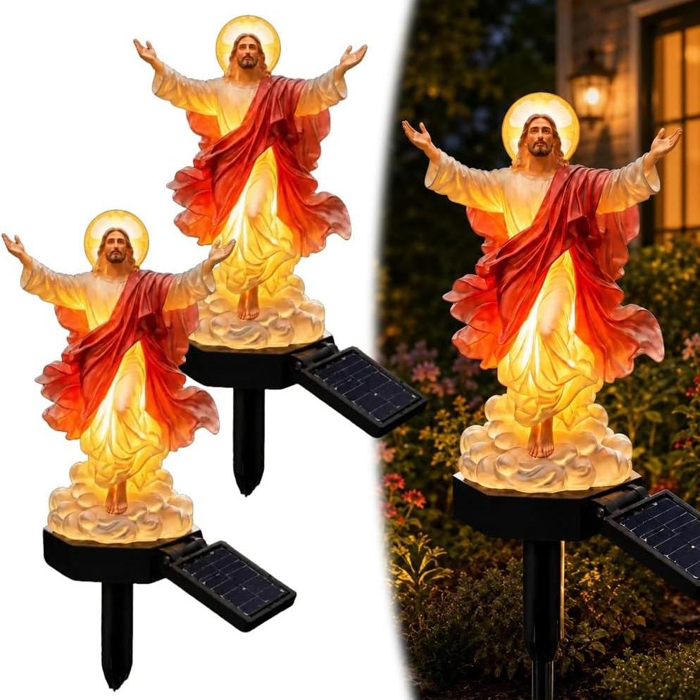 Statua Solare Illuminata di Gesù Cristiano per Giardino Statuetta Impermeabile a LED per Cortile Giardino Patio Prato Decorazione Esterna Illuminata