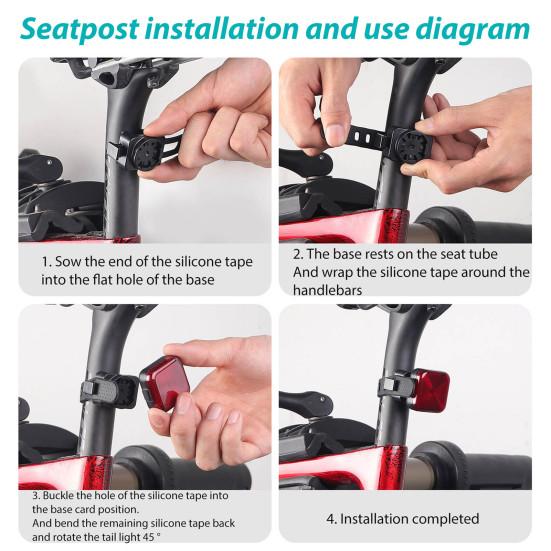 Bicycle Tail Light with Brake Sensor Waterproof USB Rechargeable MTB Road Mountain Bike Seatpost Saddle Mount Night Riding Warning Rear Lamp