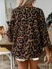 Spring Summer Women's Elegant Commute Top Beige Leopard Print V-Neck Ruffled 7/8 Sleeve Shirt