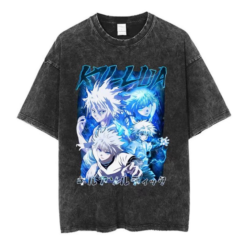 Vintage Washed Anime Hunter T Shirt Spider Phantom Troupe Hisoka Chrollo Short Sleeve T-shirt Men Women Summer T-shirts
