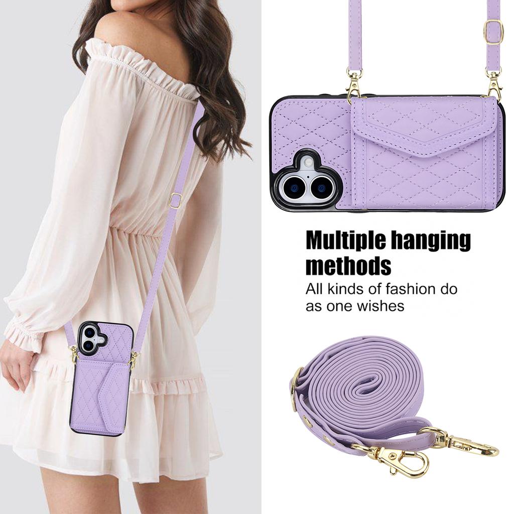 For iPhone 17 Case Card Holders RFID Blocking PU Leather + TPU Phone Back Cover with Shoulder Strap