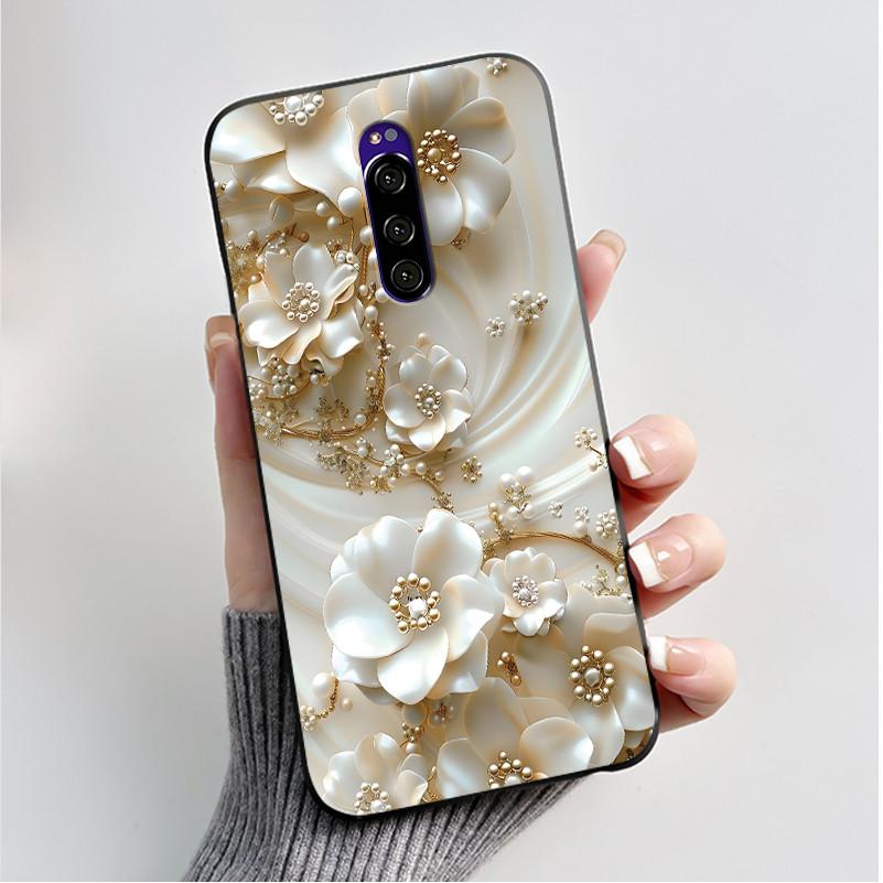 Printing Pattern Case For Sony Xperia 1 / Xperia XZ4 Funda Capa Soft Silicone Black Shell Cover Cute Flower Cartoon Casing Coque