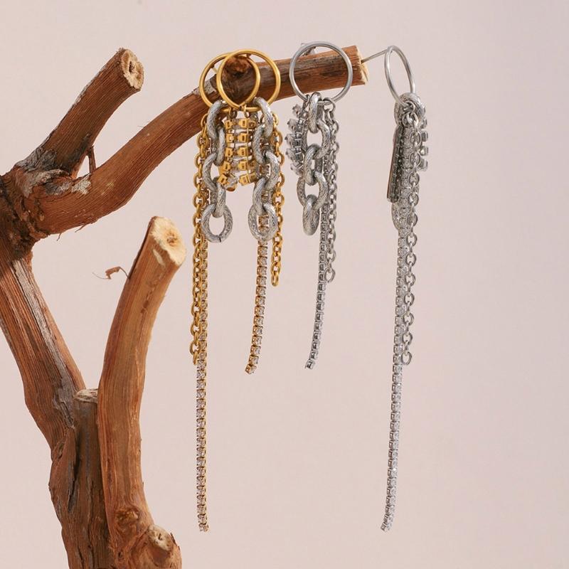 Sparkling Tassels Drop Earrings With Cubic Zirconia Stones Sturdy Allergy Resistant For Women