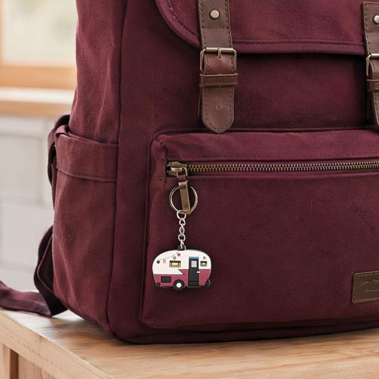 Cartoon RV Shape Keychain, Contrasting Color Keyring Accessories for Travel Trailers, Enameled Metal Retro Camping Car Keychain