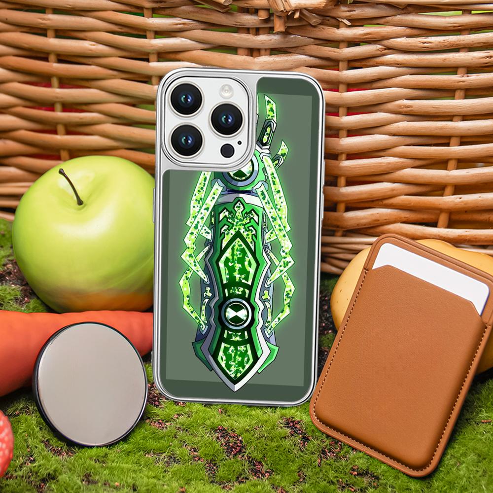 Ben 10 Classic Cartoon Pattern Phone Case for iPhone 16 15 14 13 12 11 Pro Max Sheepskin Silver-edged Protective Case