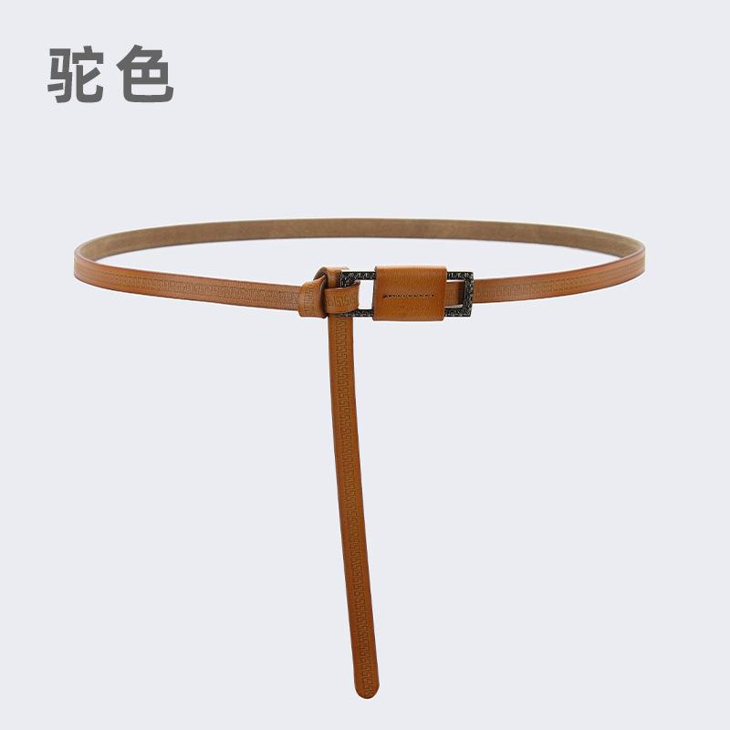 Leather Thin Belt Women'S Decorative Dress Waist Leather Knotted Belt Shirt Waist