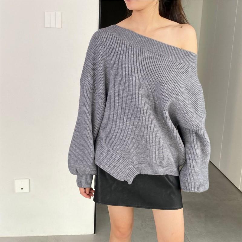 Johnature Verdickter Herbst Damen Pullover Herbst Winter Lässig Einfach Einfarbige Puffärmel Pullover