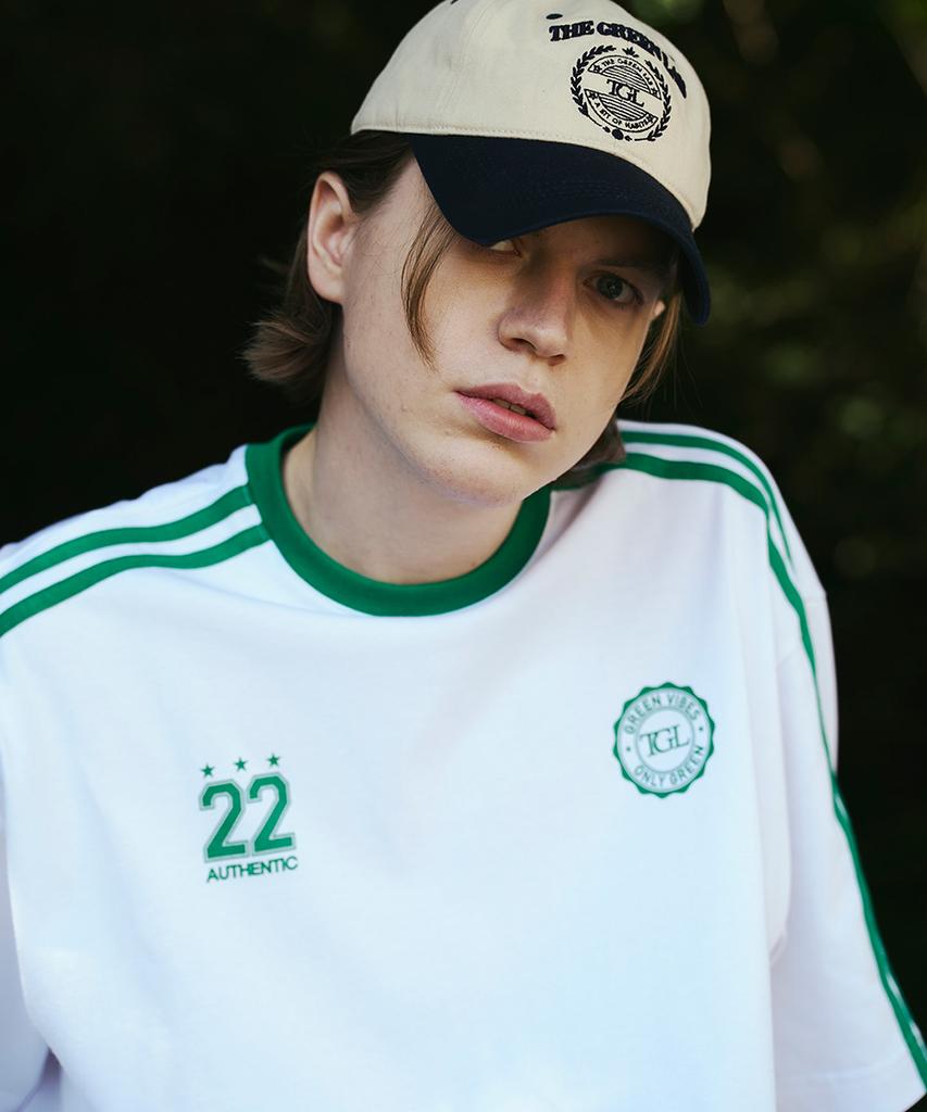 THE GREEN LAB Soccer Football Color Block Short Sleeve T-Shirt [White-Green]